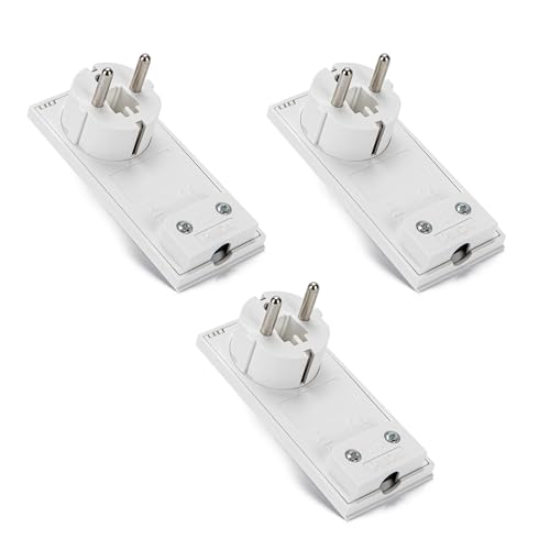 FANTON 80065-B3 3 Stück ultraflache Schuko-Stecker, schwenkbar, 2P+T, 16 A, Modell Clock, Farbe Weiß von Fanton
