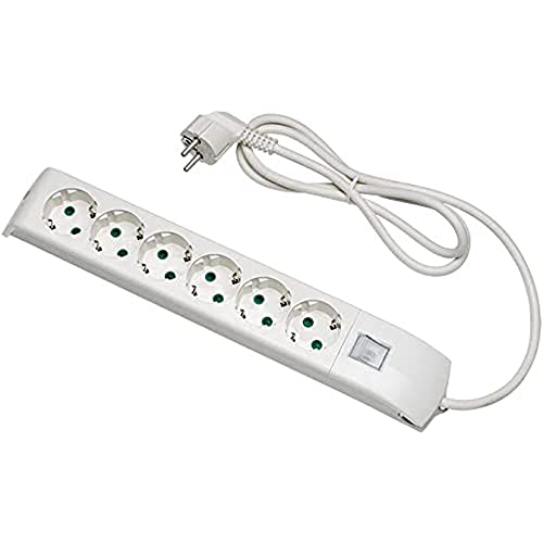 Fanton 4202002DE Steckdosenleiste FIDO, Merfachsteckdose mit Schalter und 1,5m Kabel, 6 Steckdosen Schuko 3P 16A, 90° Stecker von Fanton