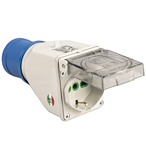 Industrielle Adapter Stecker: 2P + T 16 A CEE Blau – IP44. Stecker: 2P + T 16 A Bypass Schuko – IP44. Industrielle Adapter Stecker: 2P + T 16 A CEE Blau – IP44. Stecker: 2P + T 16 A Bypass Schuko – IP44. von Fanton