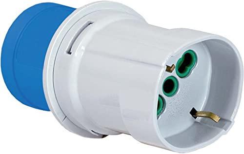 Industrielle Adapter Stecker: 2P + T 16 A CEE Blau – IP44. Stecker: 2P + T 16 A Bypass Schuko. von Fanton