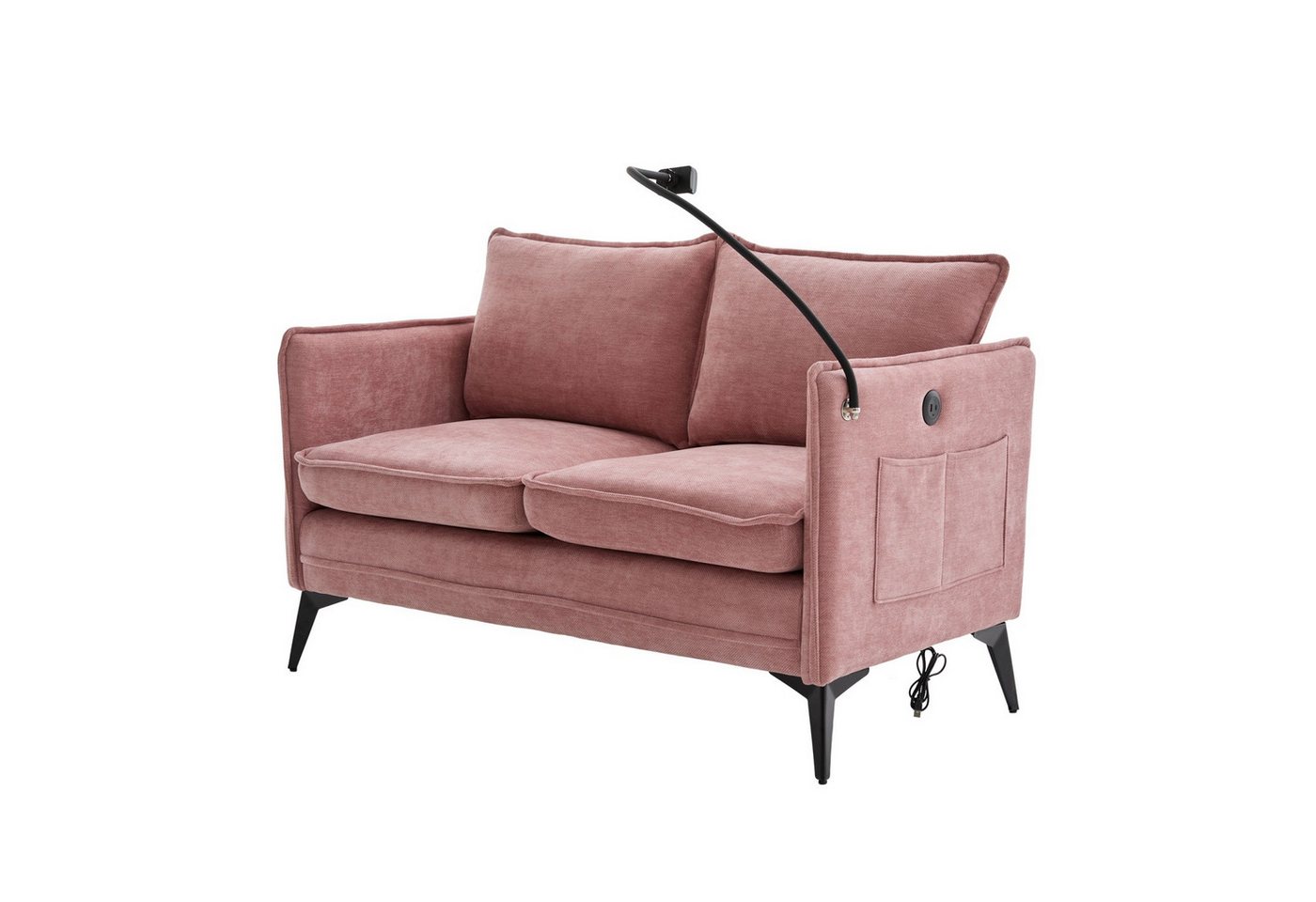 Fanttik 2-Sitzer Sofa Kleines Stoffsofa Sessel mit Lagerung, Doppelsofa,Seitentasche + einstellbare Handy-Halter, Geeignet für Wohnzimmer/Schlafzimmer/Balkon von Fanttik