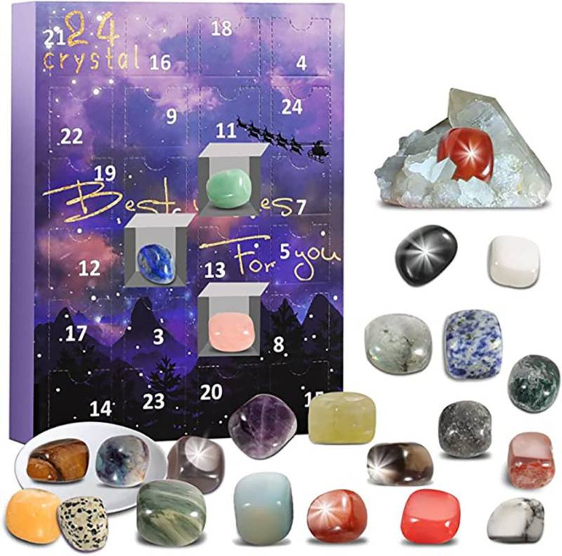 Fanttik Adventskalender Christbaumschmuck Weihnachts-Gift-Countdown-Kalender 2025 (24-tlg), 24 Tage Countdown Kalender Buntes Gestein, Edelsteine Adventskalender von Fanttik