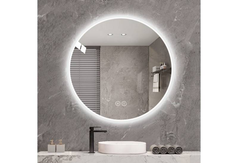 Fanttik Badspiegel Rund mit LED Beleuchtung Anti-Beschlag, 3 Farbtemperaturen Einstellbar (Set, 1er set), Wandspiegel mit Motivrahmen, LED, rund von Fanttik