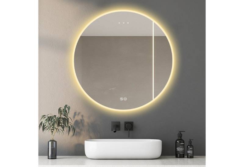 Fanttik Badspiegel Rund mit LED Beleuchtung Anti-Beschlag, 3 Farbtemperaturen Einstellbar (Set, 1er set), Wandspiegel mit Motivrahmen, LED, rund von Fanttik