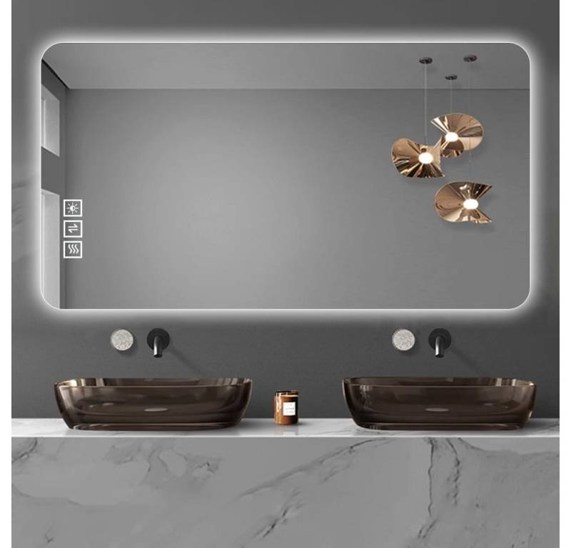 Fanttik Badspiegel mit Beleuchtung LED Knopfschalter dreifach dimmbar Antibeschlag (Set, 1er set), Wandspiegel, LED von Fanttik