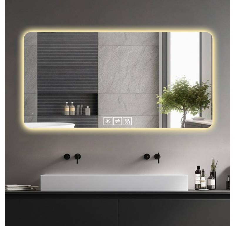 Fanttik Badspiegel mit Beleuchtung LED Knopfschalter dreifach dimmbar Antibeschlag (Set, 1er set), Wandspiegel, LED von Fanttik