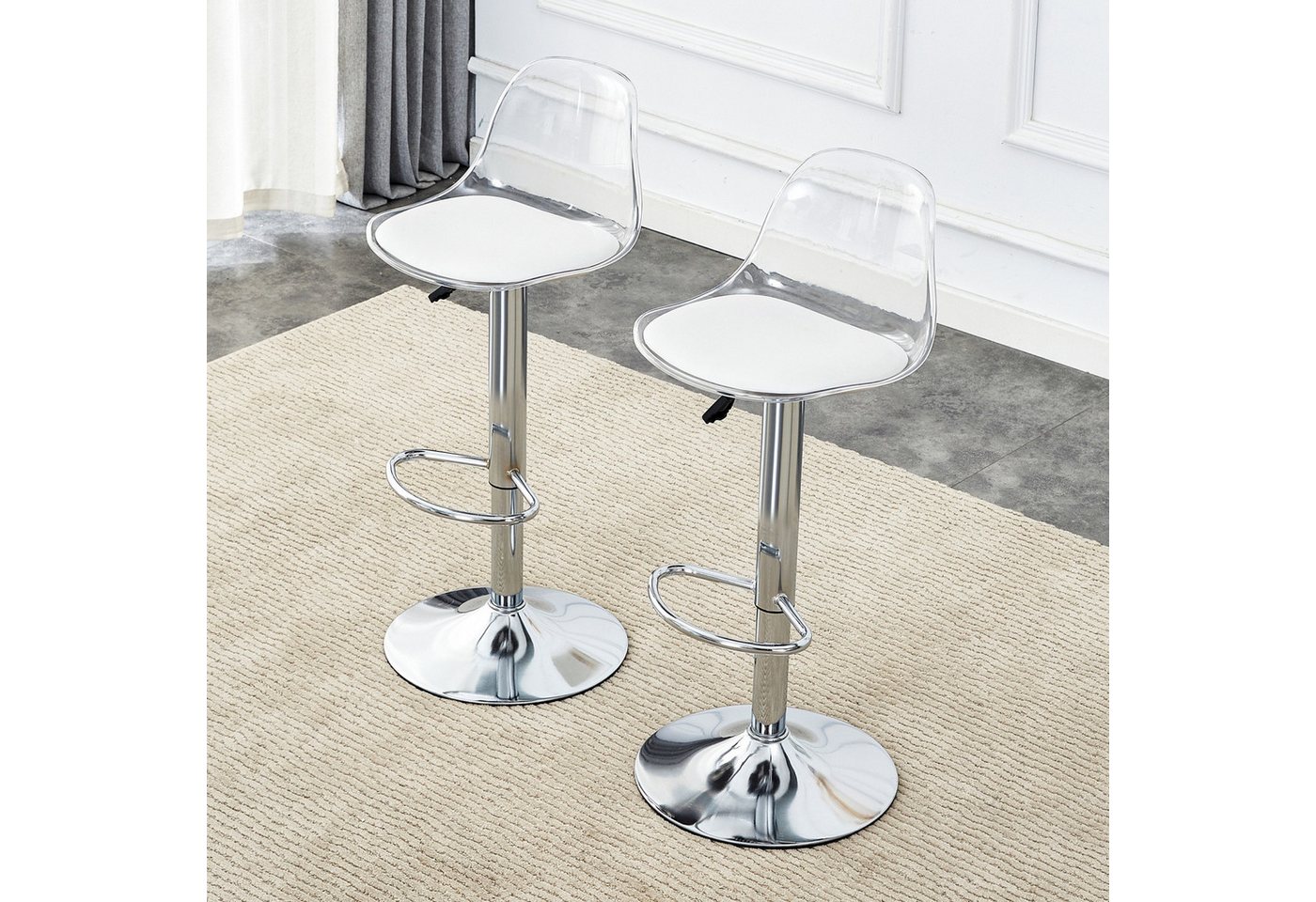 Fanttik Barhocker 2er Set Balkenstuhl,mit Runder Fuß und Transparente Rückenlehne, (Höhenverstellbar/ 81,8-99cm, 360° Drehbar, Bar Stool Balkenstuhl, 2er-Set), Drehstuhl Hocker Tresenhocker,Barhocker Barstuhl mit Fußstütze von Fanttik