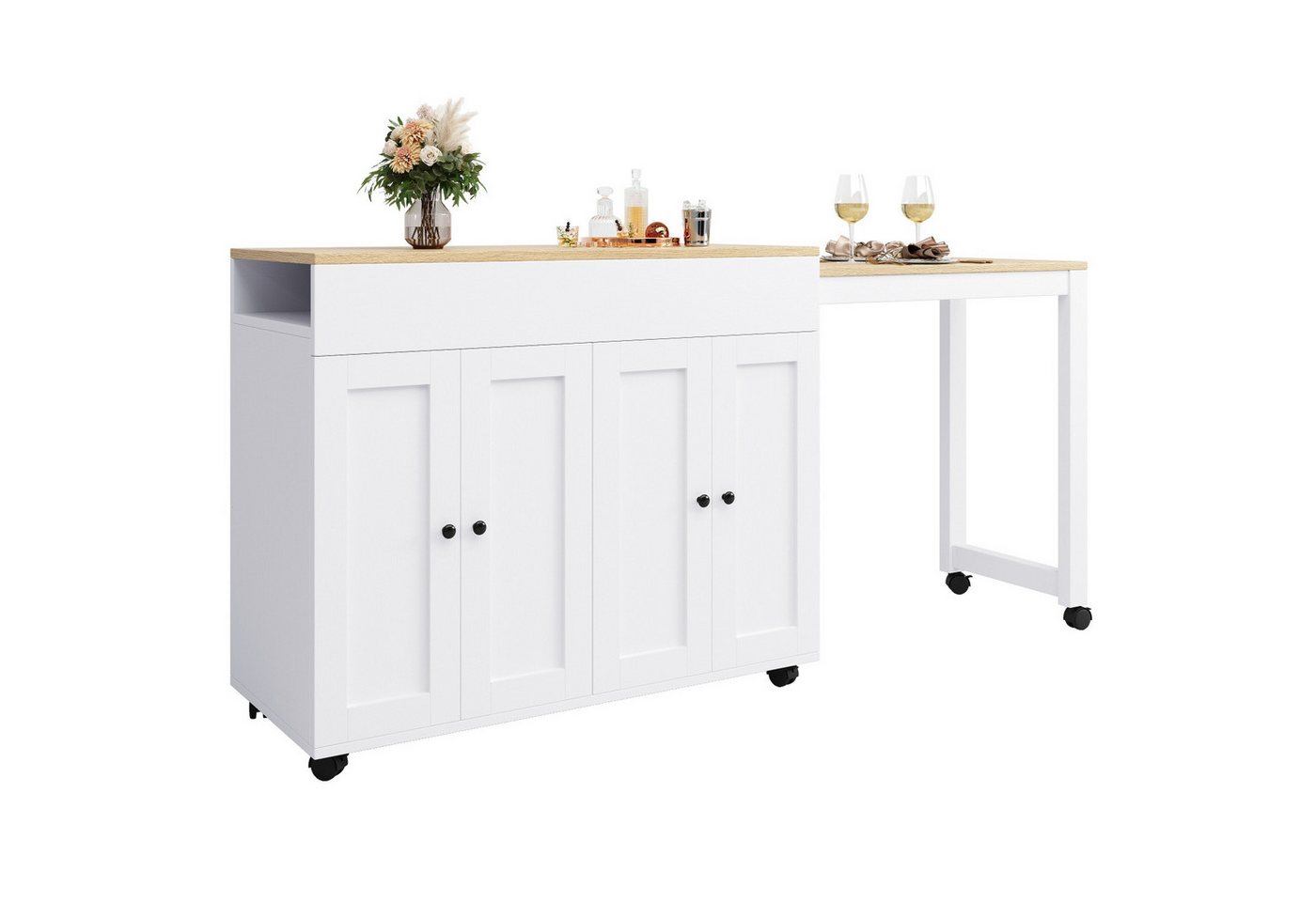 Fanttik Bartisch Bartisch mit Aufbewahrungsschrank (Moderner ausziehbarer Bartisch(118-180×50×94cm), Ausziehbarer Esstisch, mit Rollen, Bistrotisch), für Esszimmer,Verwendung als Wohnzimmertrennwand von Fanttik