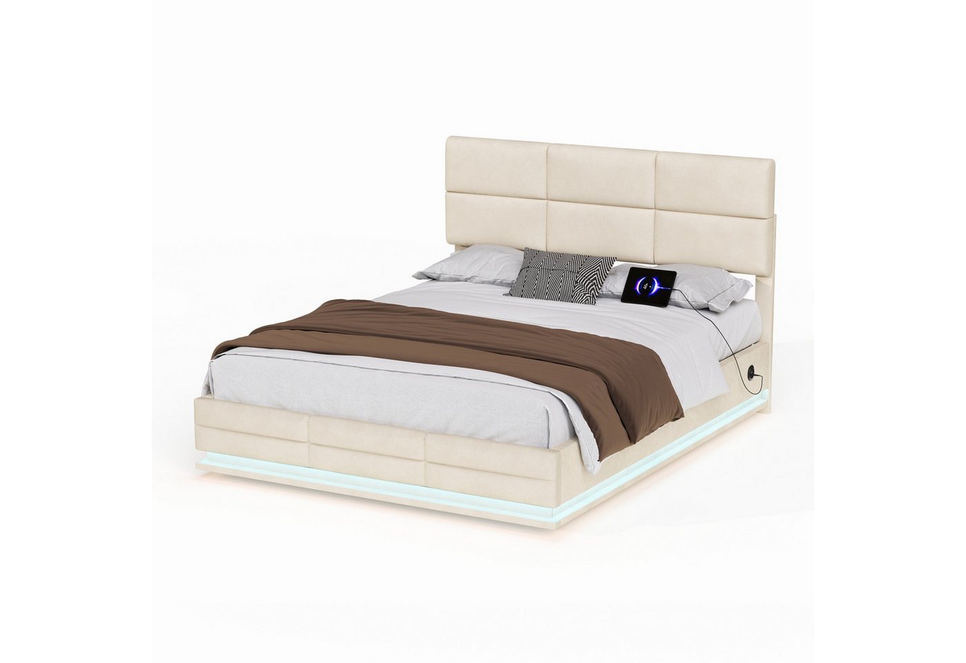 Fanttik Bett Bettgestell aus weichem Samt mit Beleuchtung Ladefunktion Fanttik Bett Bettgestell aus weichem Samt mit Beleuchtung Ladefunktion von Fanttik