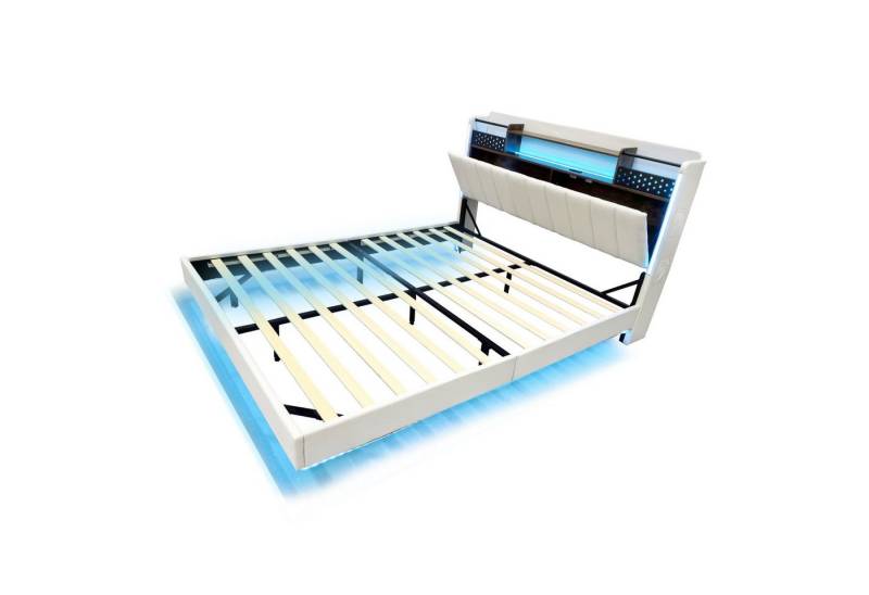 Fanttik Bettgestell Polsterbett mit LED Beleuchtung USB Steckdose und Stauraum von Fanttik