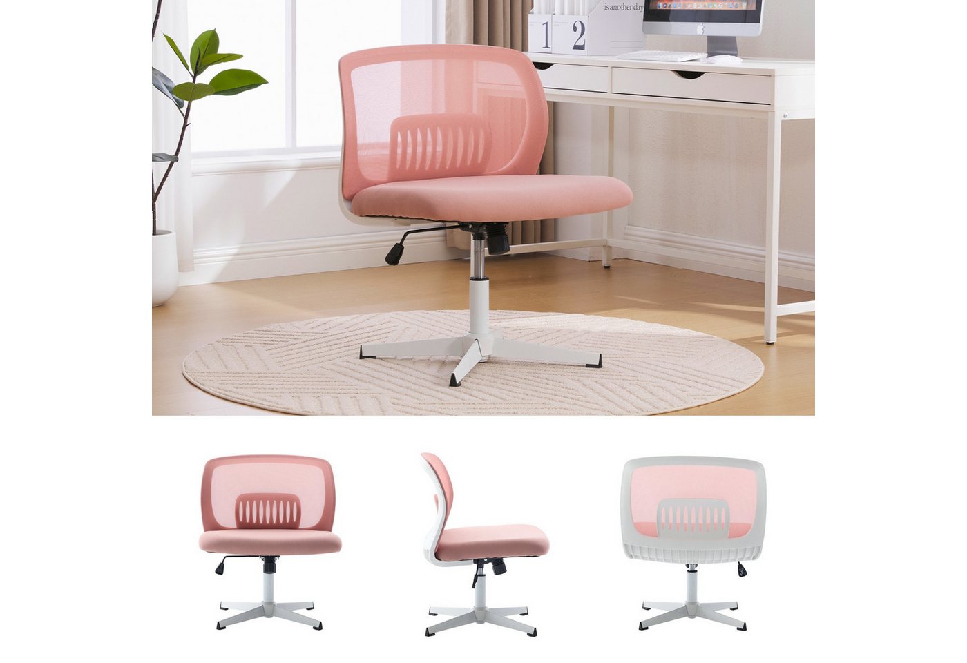 Fanttik Bürostuhl Höhenverstellbarer Bürodrehstuhl ohne Armlehnen (Ergonomischer Schreibtischstuhl, 360° drehbar, 1 St), Wohnstühle zum Sitzen mit gekreuzten Beinen, Wippfunktion von Fanttik