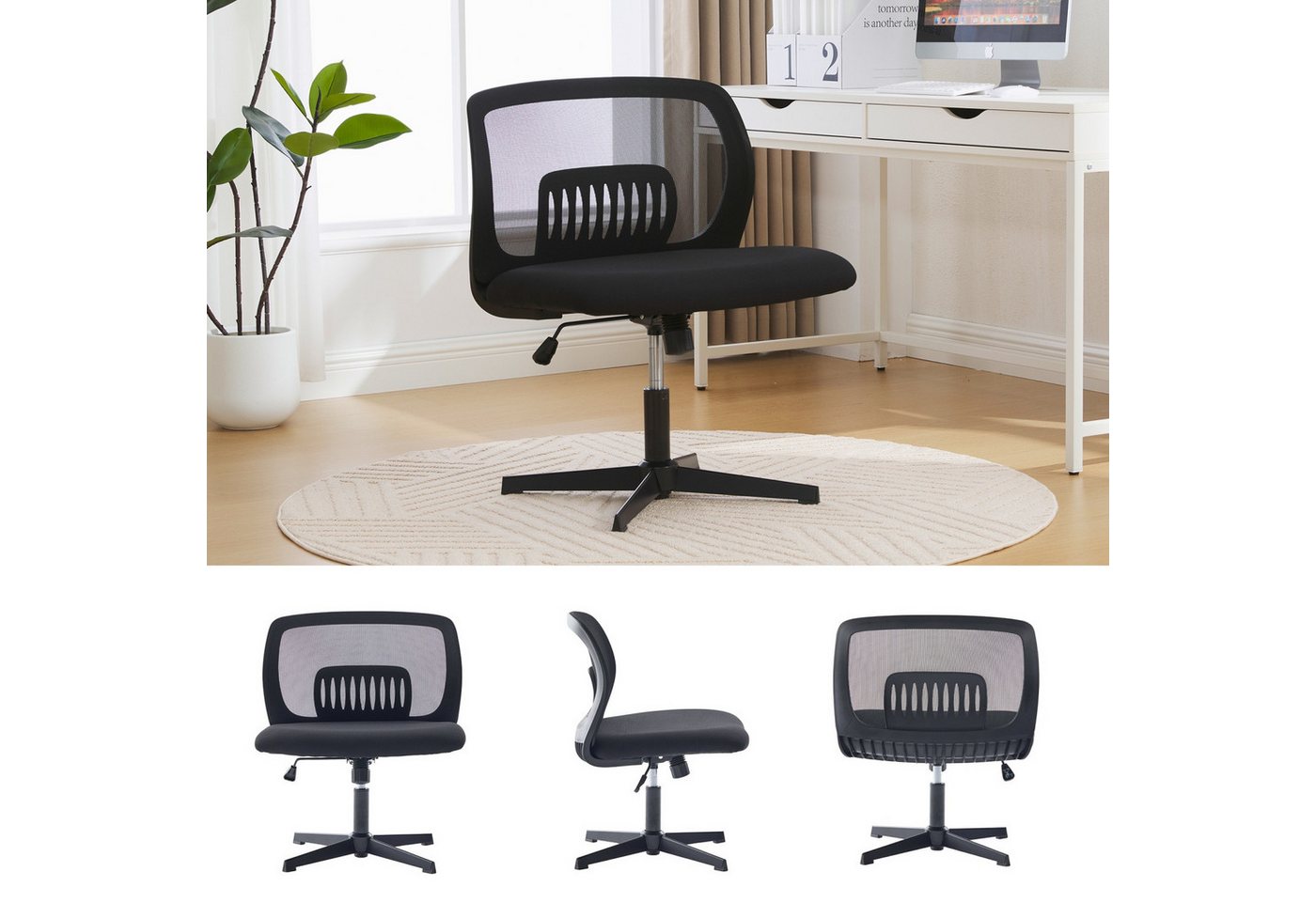 Fanttik Bürostuhl Höhenverstellbarer Bürodrehstuhl ohne Armlehnen (Ergonomischer Schreibtischstuhl, 360° drehbar, 1 St), Wohnstühle zum Sitzen mit gekreuzten Beinen, Wippfunktion von Fanttik