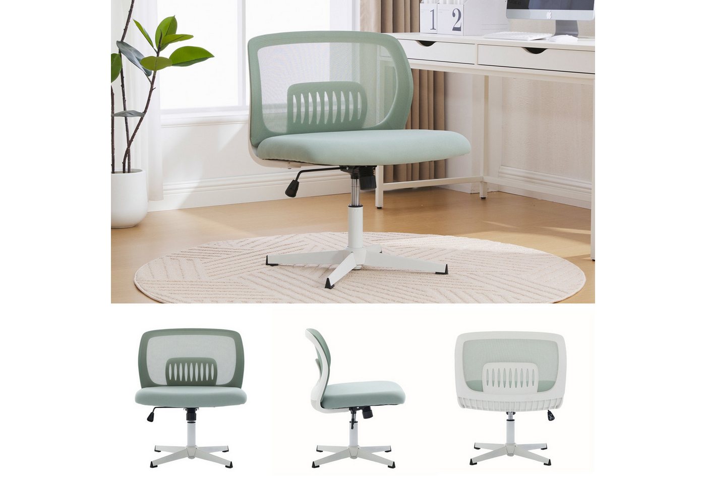 Fanttik Bürostuhl Höhenverstellbarer Bürodrehstuhl ohne Armlehnen (Ergonomischer Schreibtischstuhl, 360° drehbar, 1 St), Wohnstühle zum Sitzen mit gekreuzten Beinen, Wippfunktion von Fanttik