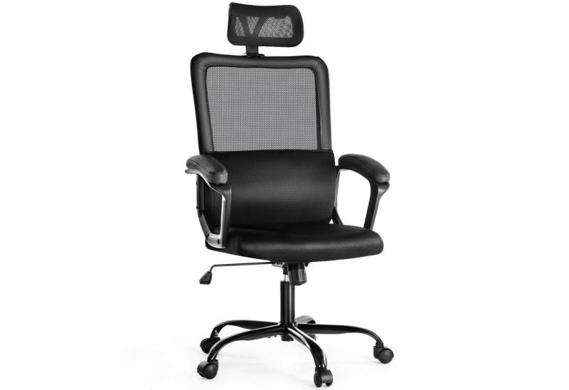 Fanttik Bürostuhl Schreibtischstuhl Ergonomisch mit Armlehnen Kopfstütze Lendenstütze (Drehstuhl mit Drehbare, höhenverstellbare Kopfstütze, geräuscharmen Rollen, 1 St), Verstellbarer Rückenlehnen,Atmungsaktiv Schreibtischstuhl bis zu 150kg von Fanttik