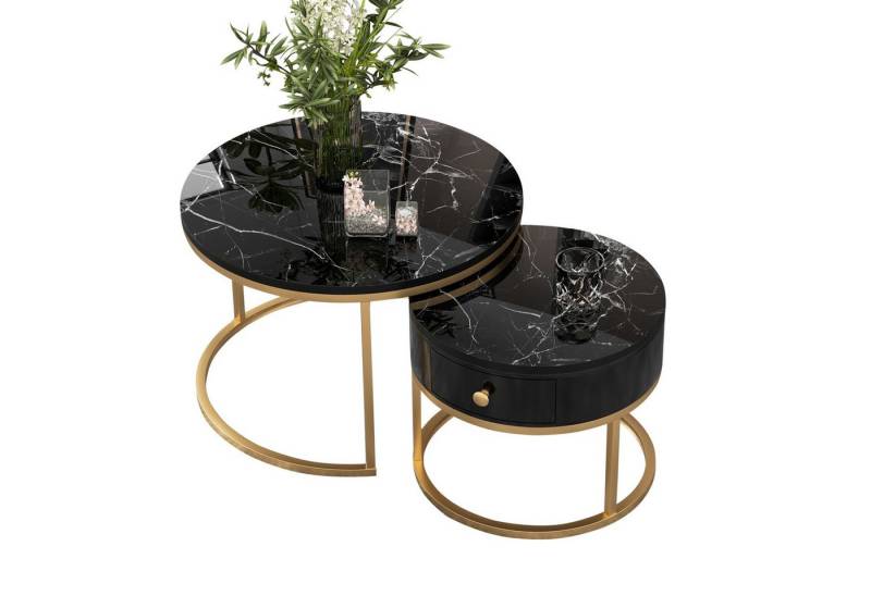 Fanttik Couchtisch 2er-Satztisch Beistelltisch stapelbarer Sofatisch Nested Beistelltisch (2-St., Stabiler Eisenrahmen & leicht zu reinigende MDF-Tischplatte), Ideal für Wohnzimmer & Büro, Platzsparendes stapelbares Design von Fanttik