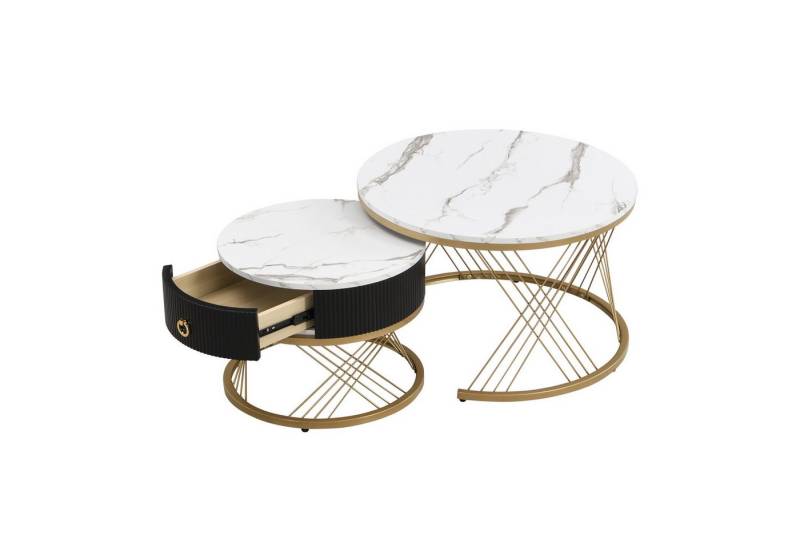 Fanttik Couchtisch 2er-Satztisch Beistelltisch stapelbarer Sofatisch mit Stabiler Rahmen (elegantem Design, 2-St., mit Schublade), Ideal für Wohnzimmer & Büro, Platzsparendes stapelbares Design von Fanttik