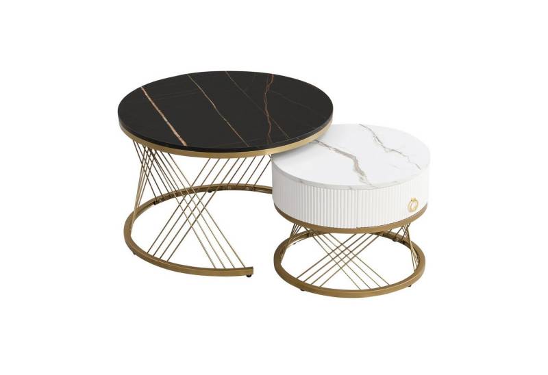 Fanttik Couchtisch 2er-Satztisch Beistelltisch stapelbarer Sofatisch mit Stabiler Rahmen (elegantem Design, 2-St., mit Schublade), Ideal für Wohnzimmer & Büro, Platzsparendes stapelbares Design von Fanttik