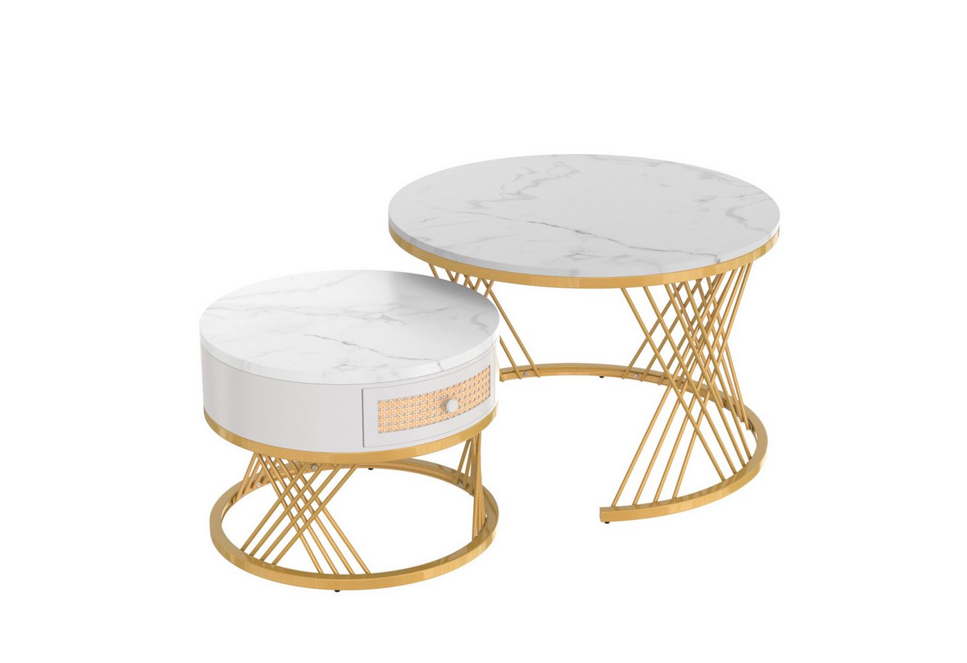 Fanttik Couchtisch 2er Set Beistelltisch Loft Design 2in1 Verschachtelung Wohnzimmer (Runder Couchtisch,70*70*45,5+50*50*38,5cm), für Kann vor oder neben dem Sofa, Arbeitszimmer, Balkon usw.platziert von Fanttik