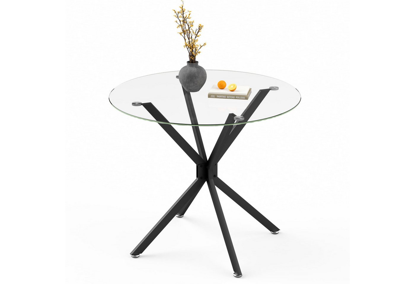 Fanttik Couchtisch Esstisch runde Platte, 90 cm aus Glas ohne Stühle (Set, 1Tisch), Breite 90 cm von Fanttik