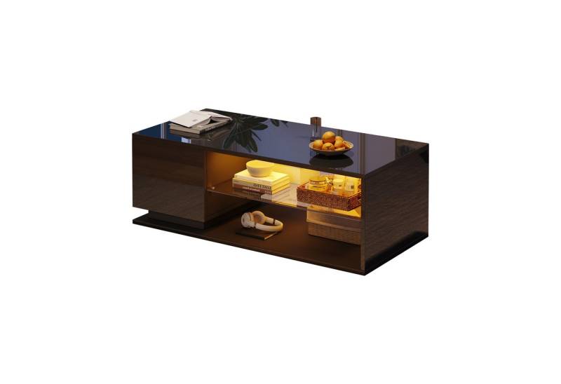 Fanttik Couchtisch Hochglanz Couchtisch, LED-Lichtleiste, Kaffeetisch mit Stauraum (1Tisch) von Fanttik