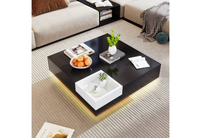 Fanttik Couchtisch Hochglanz-Wohnzimmertisch, Beistelltisch,Couchtisch, (Beistelltisch mit abnehmbarer Aufbewahrungsbox, 72*72*30 cm), modern Couchtisch hochglanz Sofatisch Mit LED-Lichteffekt von Fanttik