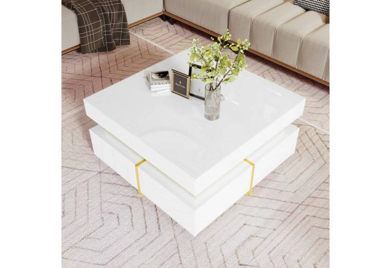 Fanttik Couchtisch Hochglanz mit Schubladen, Beistelltisch mit geometrische Design (Set, 1 Tisch), Breite 70 cm von Fanttik