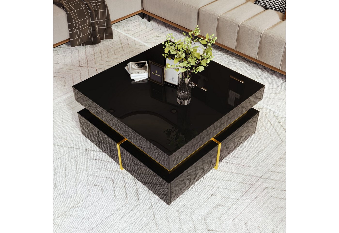 Fanttik Couchtisch Hochglanz mit Schubladen, Beistelltisch mit geometrische Design (Set, 1 Tisch), Breite 70 cm von Fanttik