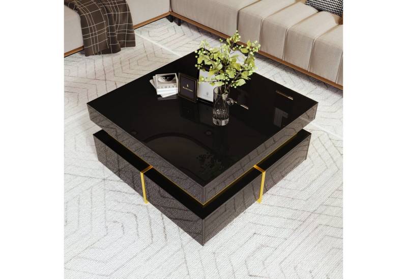 Fanttik Couchtisch Hochglanz mit Schubladen, Beistelltisch mit geometrische Design (Set, 1 Tisch), Breite 70 cm von Fanttik