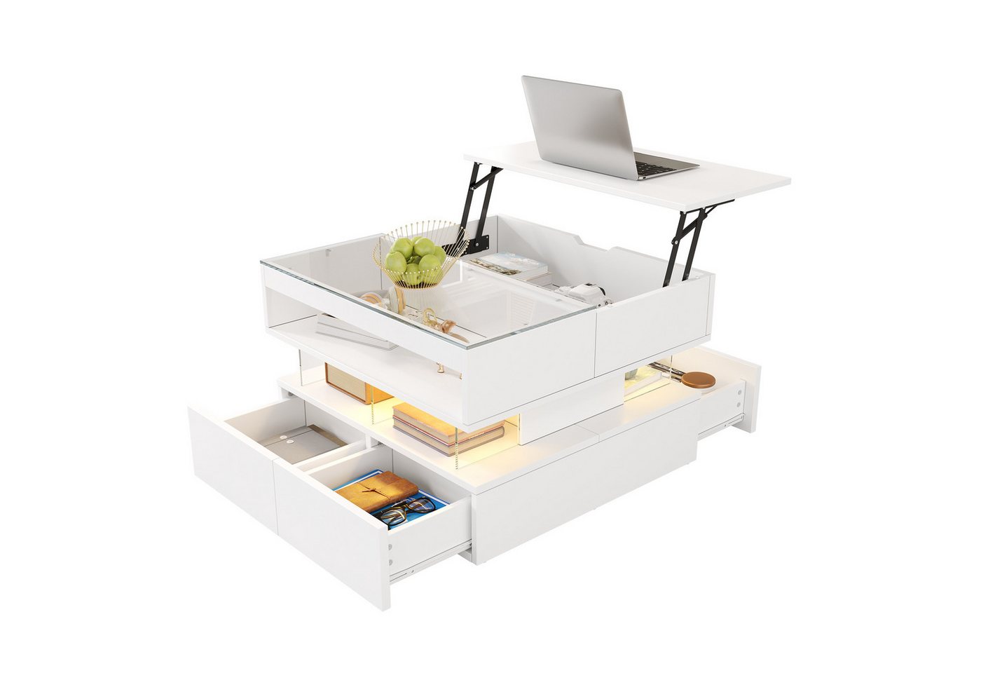 Fanttik Couchtisch Höhenverstellbarer Couchtisch für das Wohnzimmer mit LED-Beleuchtung (1 set, 1Tisch) von Fanttik