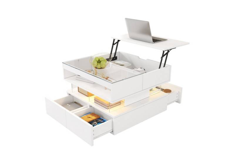 Fanttik Couchtisch Höhenverstellbarer Couchtisch für das Wohnzimmer mit LED-Beleuchtung (1 set, 1Tisch) von Fanttik