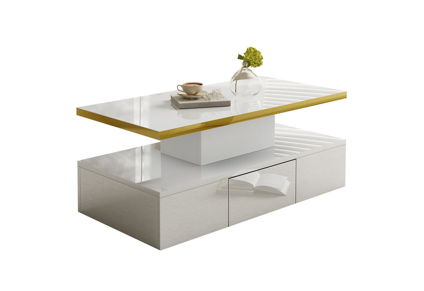 Fanttik Couchtisch Wohnzimmertisch Hochglanz mit LED Beleuchtung und Schubladen (Set, 1Tisch), Breite 100 cm von Fanttik