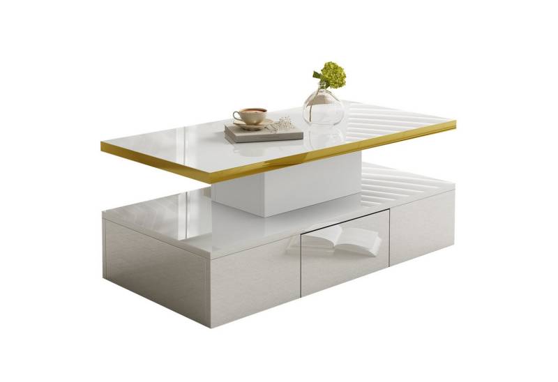 Fanttik Couchtisch Wohnzimmertisch Hochglanz mit LED Beleuchtung und Schubladen (Set, 1Tisch), Breite 100 cm von Fanttik