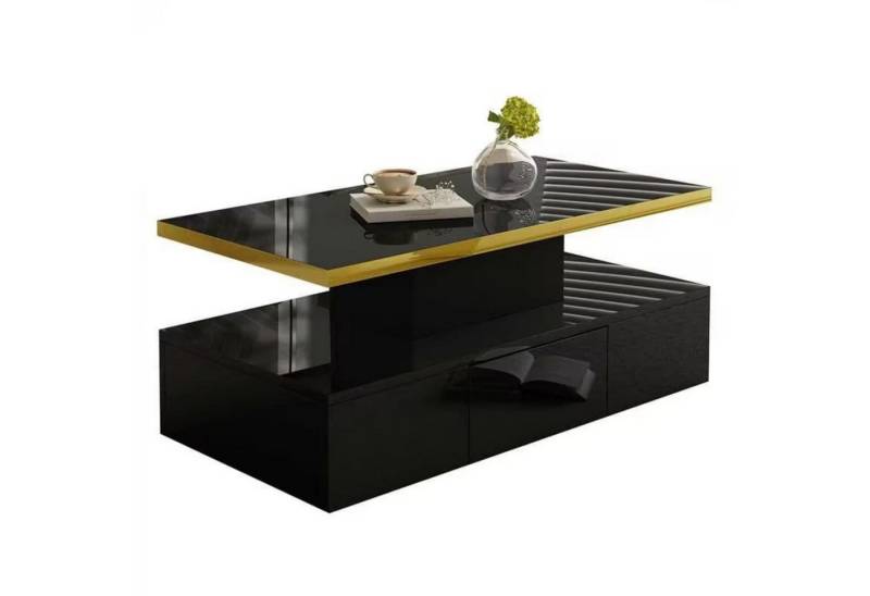 Fanttik Couchtisch Wohnzimmertisch Hochglanz mit LED Beleuchtung und Schubladen (Set, 1Tisch), Breite 100 cm von Fanttik