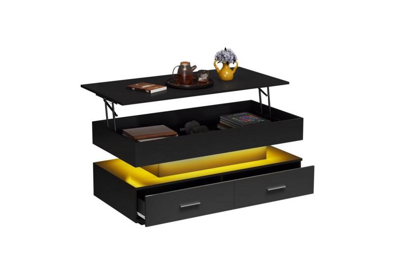 Fanttik Couchtisch hochglanz Sofatisch Beistelltisch mit LED und hydraulischer Lift (Lift-Teetisch, 100*50*44cm), Bluetooth-APP-Steuerung, mit 2 Schubladen und offenem Stauraum von Fanttik