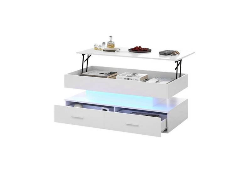 Fanttik Couchtisch hochglanz Sofatisch Beistelltisch mit LED und hydraulischer Lift (Lift-Teetisch, 100*50*44cm), Bluetooth-APP-Steuerung, mit 2 Schubladen und offenem Stauraum von Fanttik