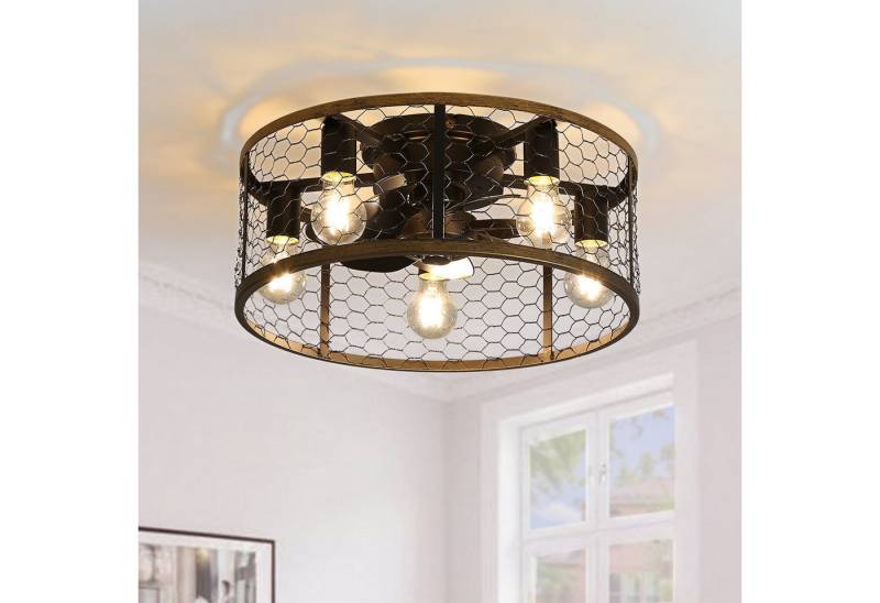 Fanttik Deckenleuchte Deckenlampe mit Ventilator Deckenventilator mit Licht, Fernbedienung, Timerfunktion, Ventilatorfunktion, Leuchtmittel wechselbar, Käfig-Design, Leise DC-Motor – ideal für Räume bis zu 25 m² von Fanttik