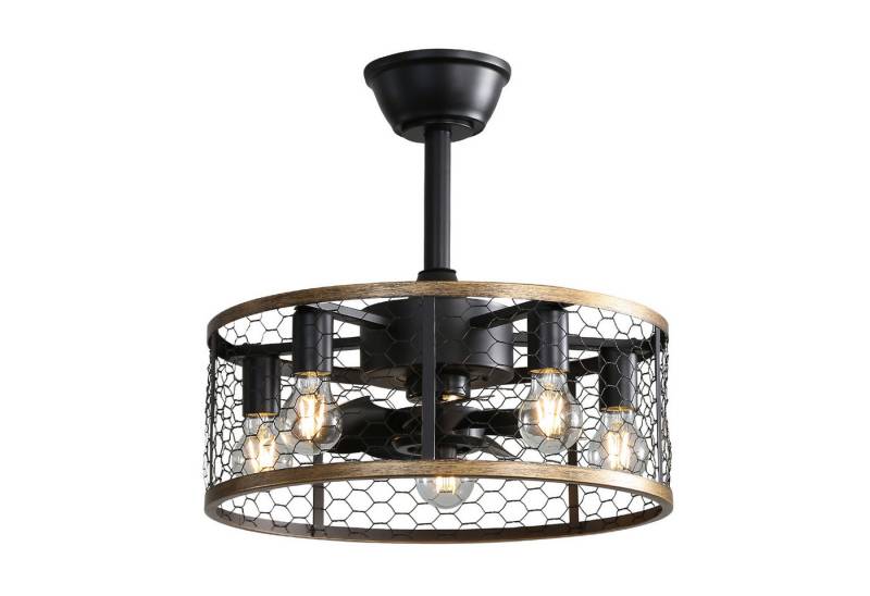 Fanttik Deckenleuchten Deckenleuchte mit Ventilator, Deckenventilator mit Licht Fernbedienung, Ventilatorfunktion, 6 Stufen + Timer, Verlängerungsstangen(13cm, 25cm), Leuchtmittel wechselbar, Käfig-Design, Leise DC-Motor – ideal für Räume bis zu 25 m² von Fanttik