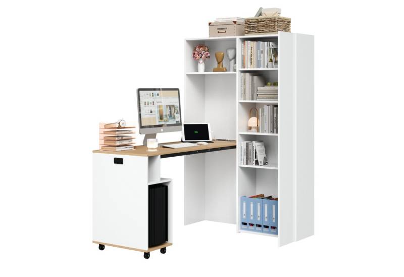 Fanttik Eckschreibtisch Schreibtisch klappbarer Arbeitstisch & Bücherregal mit Steckdose (1 set, 1er Set), 104.5*30.5*160cm von Fanttik