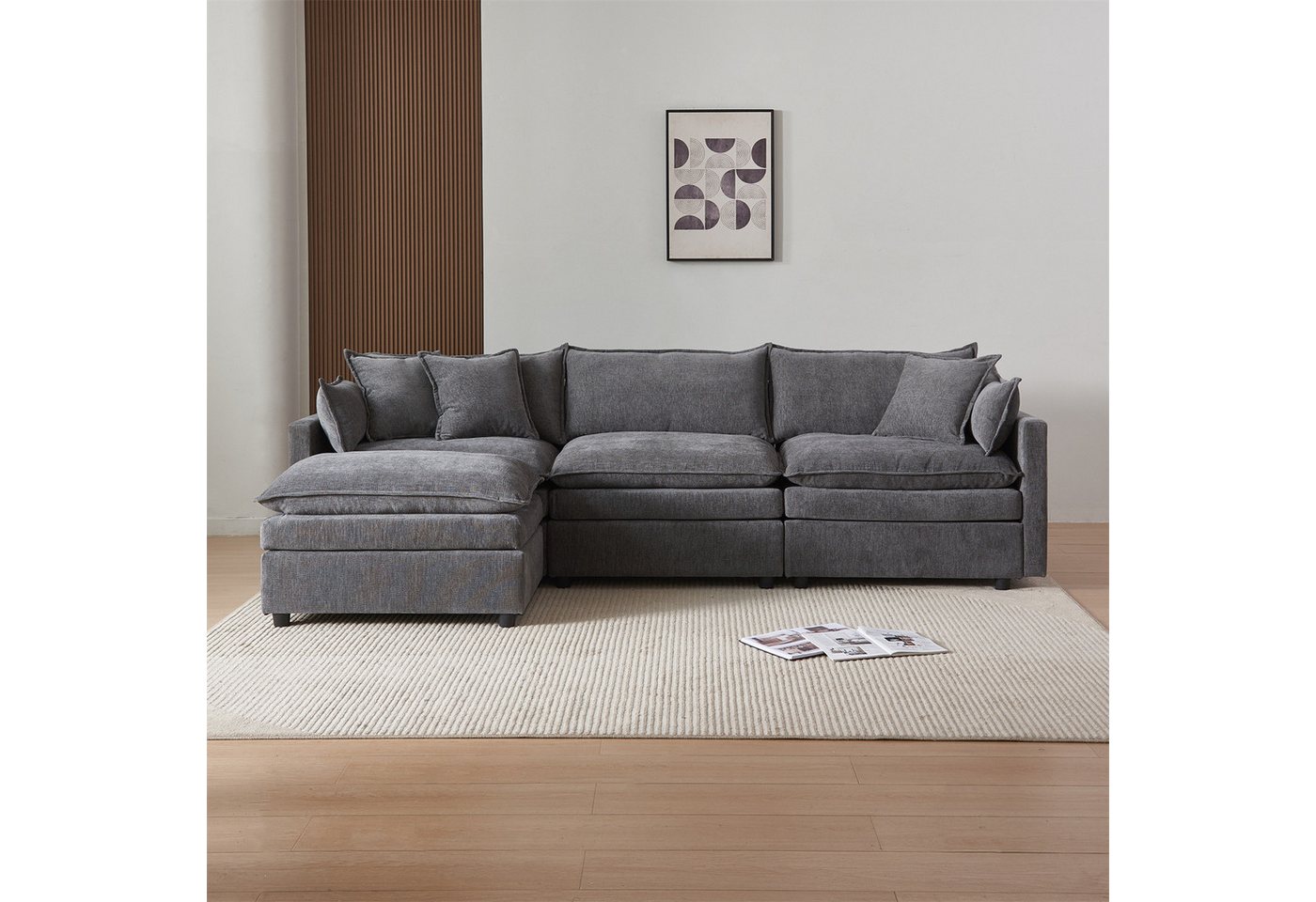 Fanttik Ecksofa L-form 3-Sitzer Sofa mit Ottomane, Chenille-Stoff & Massivholzrahmen Fanttik Ecksofa L-form 3-Sitzer Sofa mit Ottomane, Chenille-Stoff & Massivholzrahmen von Fanttik