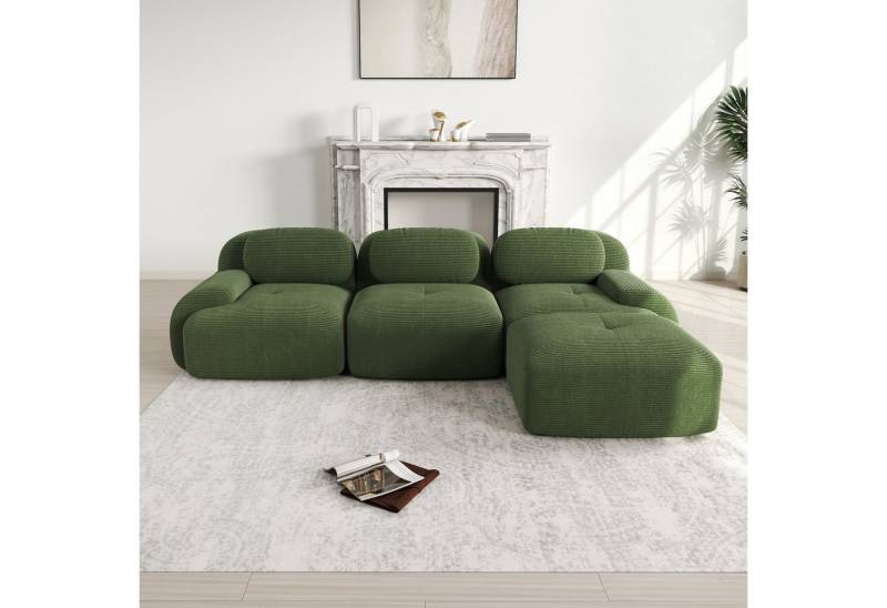 Fanttik Ecksofa Sofa Ecksofa Loungesofa 4-Sitzer-Sofa mit 1 Beweglicher Hocker, Modulare Sitzelemente,mit extra-breiten Armlehnen, 32D hochelastische Polsterung,für Wohnzimmer und Schlafzimmer Büro von Fanttik