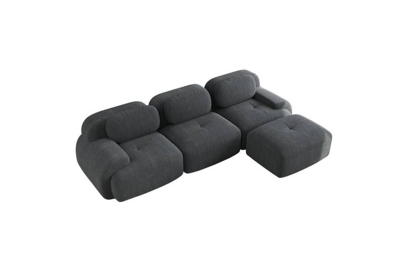 Fanttik Ecksofa Sofa Ecksofa Loungesofa 4-Sitzer-Sofa mit 1 Beweglicher Hocker, Modulare Sitzelemente,mit extra-breiten Armlehnen, 32D hochelastische Polsterung,für Wohnzimmer und Schlafzimmer Büro von Fanttik