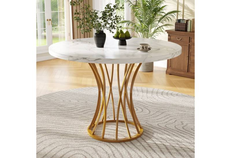 Fanttik Essgruppe Runder Küchentisch,Tisch für 4-6 Personen, (80 x 80 x 76 cm leichter und luxuriöser runder), geeignet für Esszimmer und Wohnzimmer, MDF marmorierte Tischplatte von Fanttik