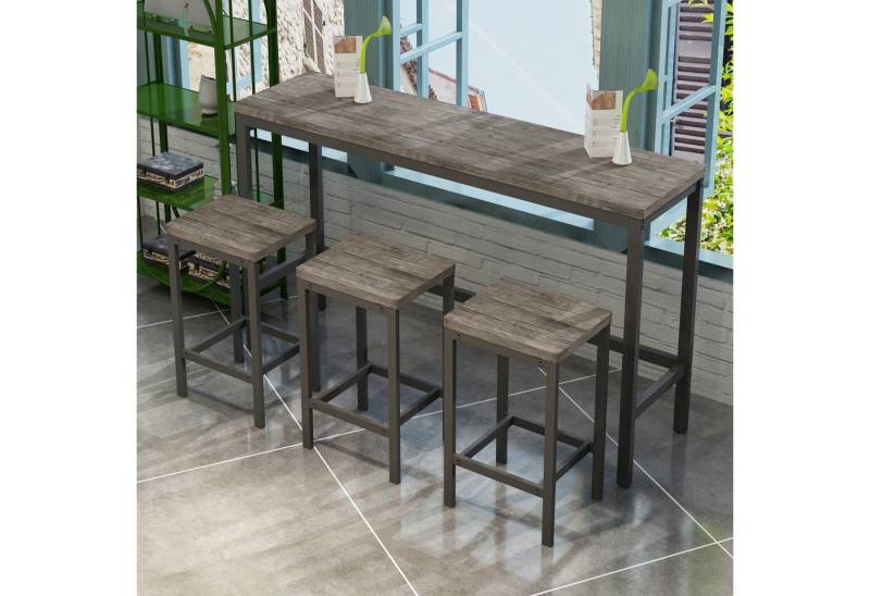 Fanttik Esstisch Bar Tische & 3 Stühle Essgruppe Barmöbel Set Hochstuhl Set (Moderne Küche Esszimmer Tisch Set mit 3 Barhockern, 4-St), Langer Tisch für Küche & Esszimmer,Einfache Montage von Fanttik
