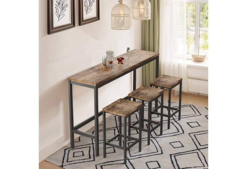 Fanttik Esstisch Bar Tische & 3 Stühle Essgruppe Barmöbel Set Hochstuhl Set (Moderne Küche Esszimmer Tisch Set mit 3 Barhockern, 4-St), Langer Tisch für Küche & Esszimmer,Einfache Montage von Fanttik