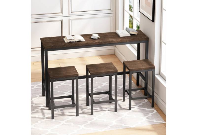 Fanttik Esstisch Bar Tische & 3 Stühle Essgruppe Barmöbel Set Hochstuhl Set (Moderne Küche Esszimmer Tisch Set mit 3 Barhockern, 4-St), Langer Tisch für Küche & Esszimmer,Einfache Montage von Fanttik