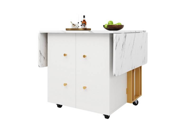 Fanttik Esstisch Tragbarer Esstisch, klappbare Tischplatte mit Ablagefächer, 6 Rollen (Tragbarer Esstisch mit klappbarer marmorierter Tischplatte, verstellbaren Trennwänden– Platzsparend 80-140*75*76.3CM), geeignet für Esszimmer,Wohnzimmer,verstellbare Trennwände mit 6 Rollen Fanttik Esstisch Tragbarer Esstisch, klappbare Tischplatte mit Ablagefächer, 6 Rollen (Tragbarer Esstisch mit klappbarer marmorierter Tischplatte, verstellbaren Trennwänden– Platzsparend 80-140*75*76.3CM), geeignet für Esszimmer,Wohnzimmer,verstellbare Trennwände mit 6 Rollen von Fanttik