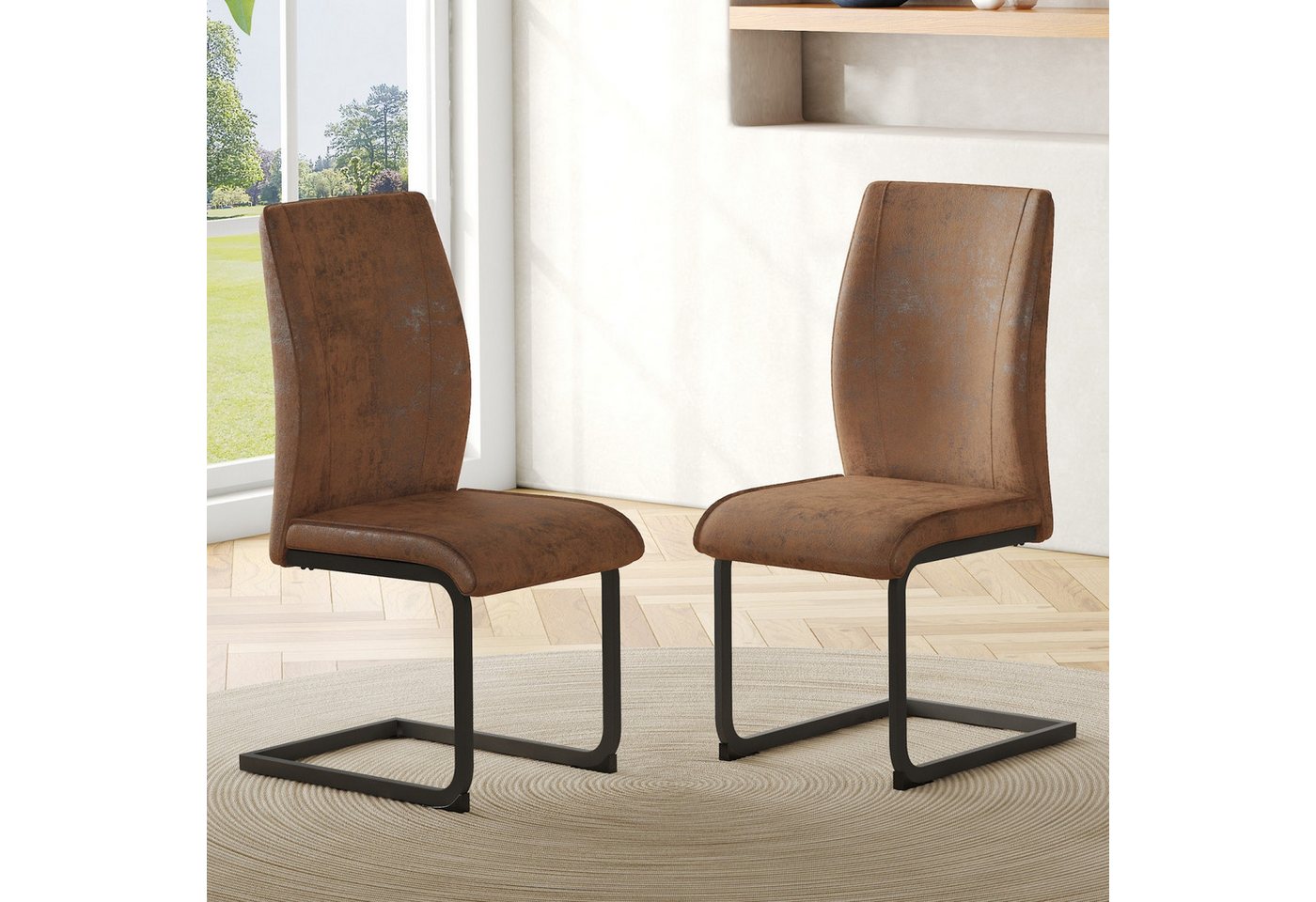 Fanttik Esszimmerstuhl 2er-Schwingstühle, gepolstert mit Kunstlederbezug (mit Ergonomischer Rückenlehne und Metallbeinen), Polsterstuhl Geeignet für Wohnzimmer, Esszimmer und Küche von Fanttik