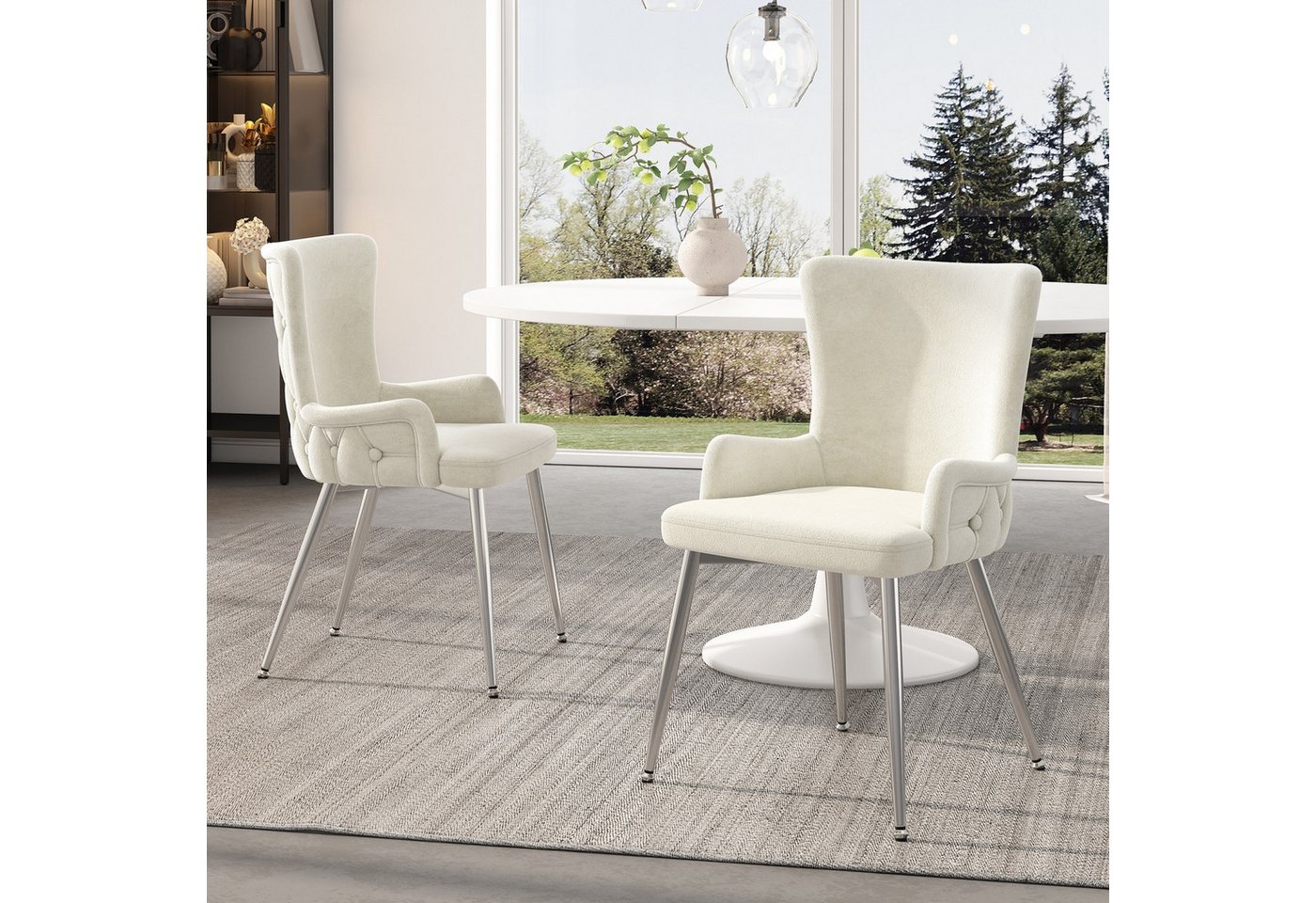 Fanttik Esszimmerstuhl 2er-Set, luxuriöser Wohnzimmer-Schlafzimmer-Loungesessel (Schminkstuhl,mit vier silberfarbenen Metallstützbeinen, 2 St), Einfache Installation,Esszimmerstuhl Tragkraft: 150kg von Fanttik