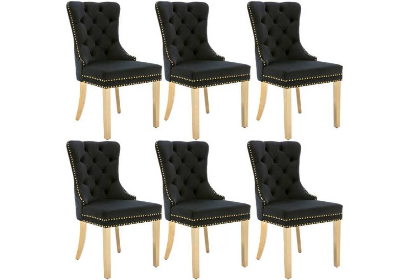 Fanttik Esszimmerstuhl Esszimmerstühle 2/4/6er-Set, Küchenstuhl, Polsterstuhl, Esszimmerstuhl (Polsterstuhl mit Nagelkopfbesatz Runde Zugringe, 6 St), mit Samtbezug Küchenstuhl für Esszimmer Wohnzimmer von Fanttik