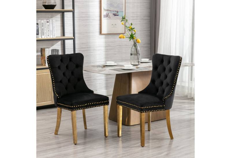 Fanttik Esszimmerstuhl Esszimmerstühle 2er-Set, Küchenstuhl, Polsterstuhl, (Küchenstuhl mit einzigartigem Runde Zugringe auf der Rückseite), mit Samtbezug Küchenstuhl für Esszimmer Wohnzimmer von Fanttik